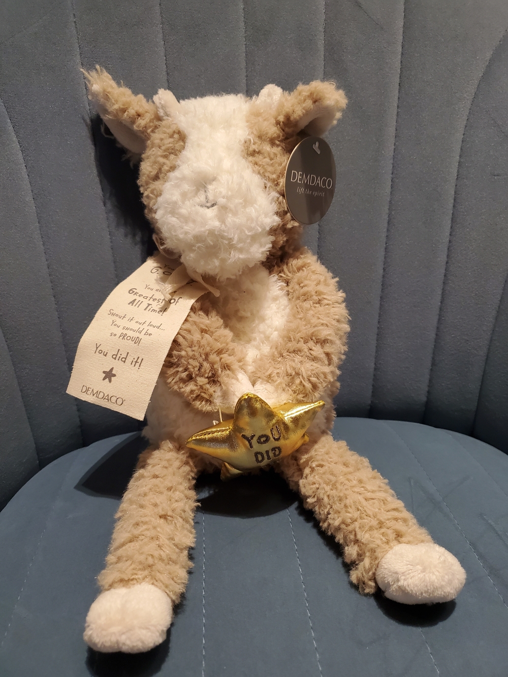 Demdaco Cream & Tan Plush Lamb with Gold Star